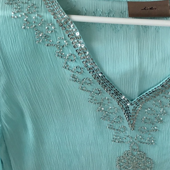 Aqua colored sheer crepe silk tunic - Picture 5 of 7